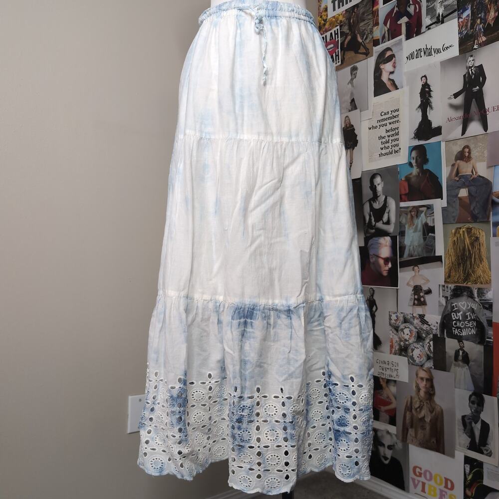 Tie Dye Eyelet Boho Tiered Maxi Skirt